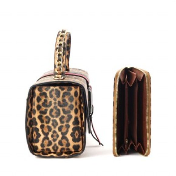 Leopard Fashion Faux Leather Striped Handbag + Wallet - Picture 2 of 3